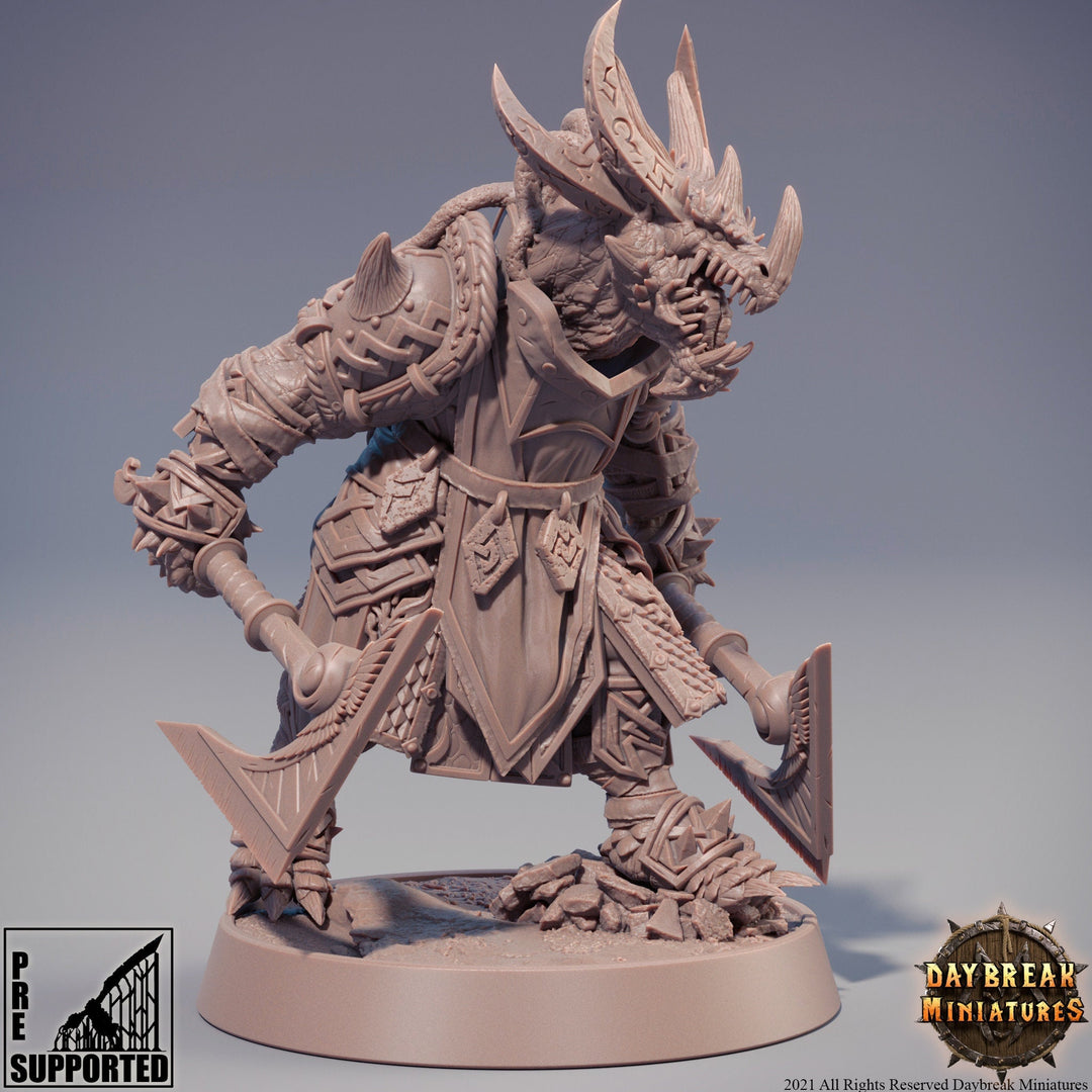 Dragonborn Fighter Two weapon style axes | 28mm, 32mm,54mm,75mm,100mm Scale Resin Miniature | Dungeons and Dragons Miniatures | Pathfinder |