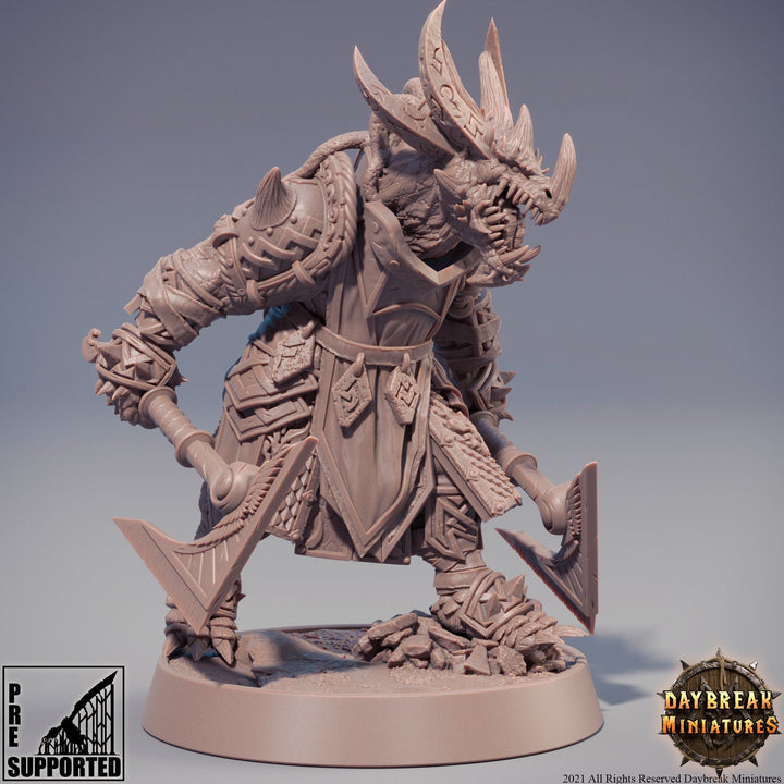 Dragonborn Fighter Two weapon style axes | 28mm, 32mm,54mm,75mm,100mm Scale Resin Miniature | Dungeons and Dragons Miniatures | Pathfinder |