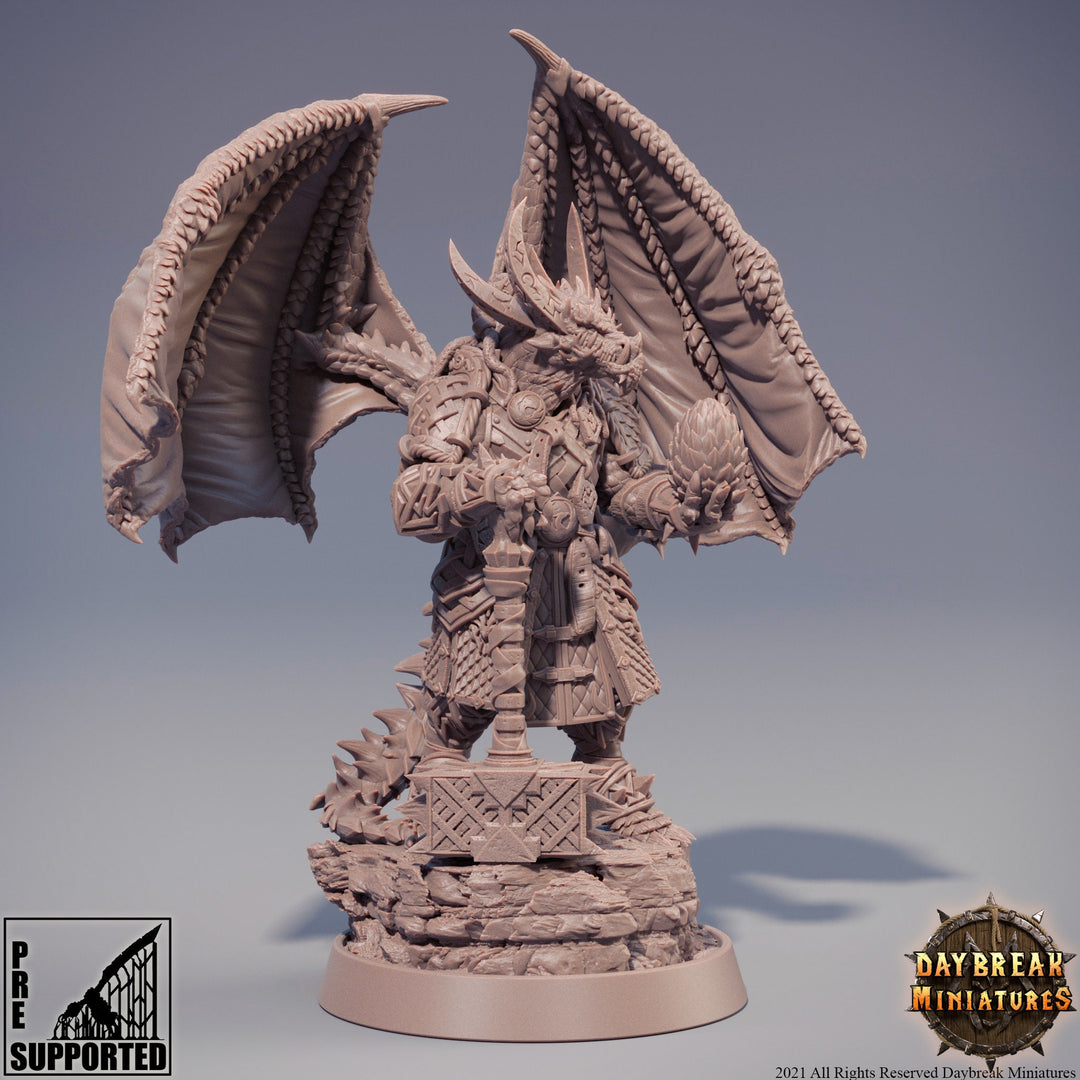 Winged Dragonborn Cleric with War Hammer | 28mm, 32mm, 75mm Scale Resin Miniature | Dungeons and Dragons | Pathfinder |