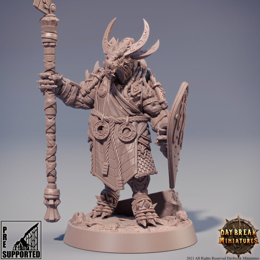 Dragonborn Fighter Spear and Shield | 28mm, 32mm, 75mm Scale Resin Miniature | Dungeons and Dragons Miniatures | Pathfinder |