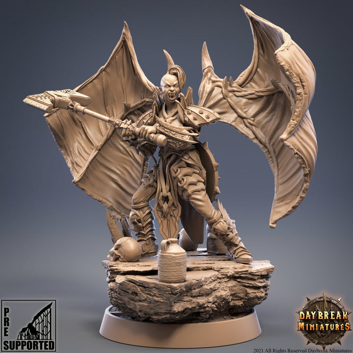 Winged Female Vampire Lord with Axe | 28mm, 32mm, 75mm Scale Resin Miniature | Dungeons and Dragons | Pathfinder | Strahd