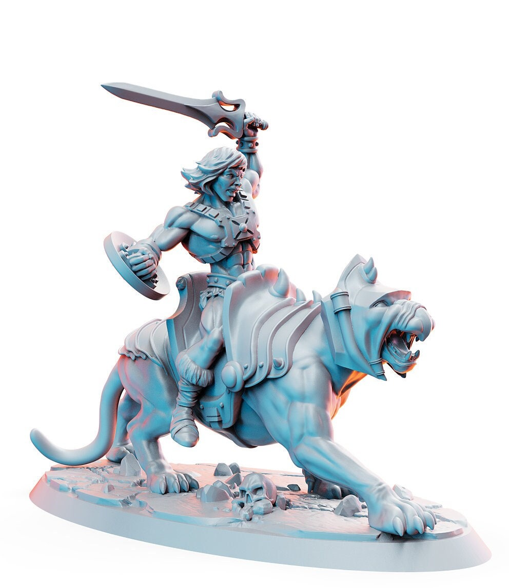 He-Darr on War Tigarr - Those Wonderful 80's| Fighter Barbarian | 28mm,32mm,75mm Scale | Animation Fan Art - Figurine - D&D 5e - RN Estudio