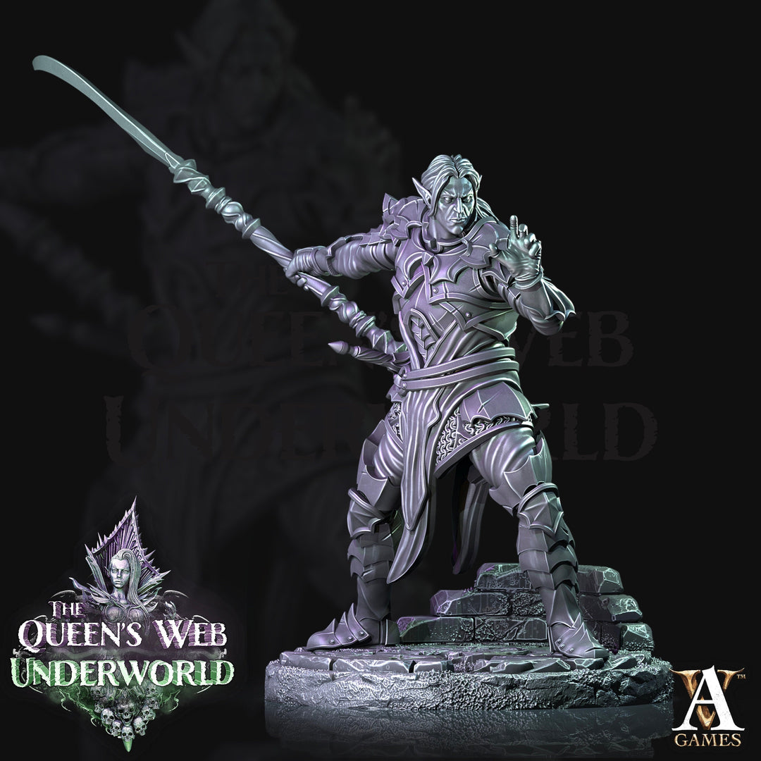 Dark Elf Drow Fighter | 28mm, 32mm, 75mm | DnD 5e Miniature | Dungeons and Dragons | Baenere | Melee-Magthere Menzoberranzan