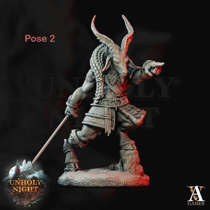 Goatmen (5 Variations) | Available in 28mm,32mm,54mm, 75mm, 100mm Scales Miniature | D and D | Pathfinder | Goat-Man | Archvillain Games