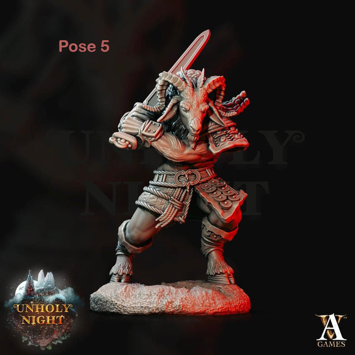 Goatmen (5 Variations) | Available in 28mm,32mm,54mm, 75mm, 100mm Scales Miniature | D and D | Pathfinder | Goat-Man | Archvillain Games