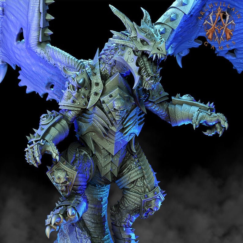 Ancient Gargantuan Dragon with Armor Rider Option | 90mm base. 150mm tall, Wingspan 260mm | Dragon Queen | Dungeons and Dragons |
