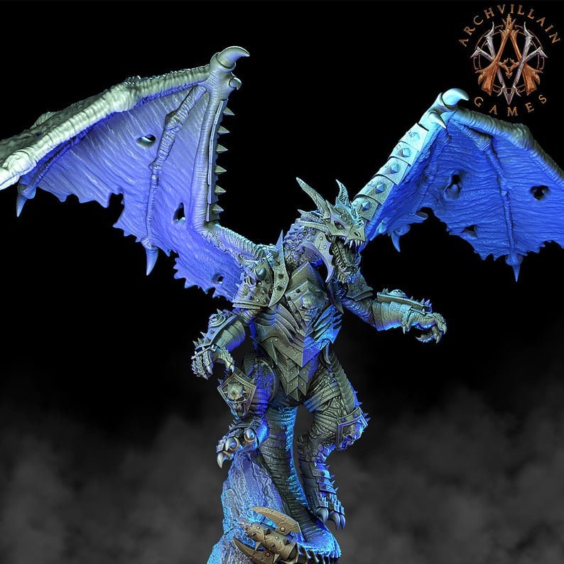 Ancient Gargantuan Dragon with Armor Rider Option | 90mm base. 150mm tall, Wingspan 260mm | Dragon Queen | Dungeons and Dragons |