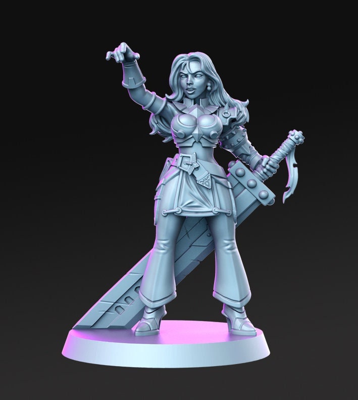 Pinup Sexy Female Fighter with Great Sword | 28mm Scale | 32mm Scale | 75mm Scale | Miniature - Minis - D&D - Pathfinder - Unpainted mini