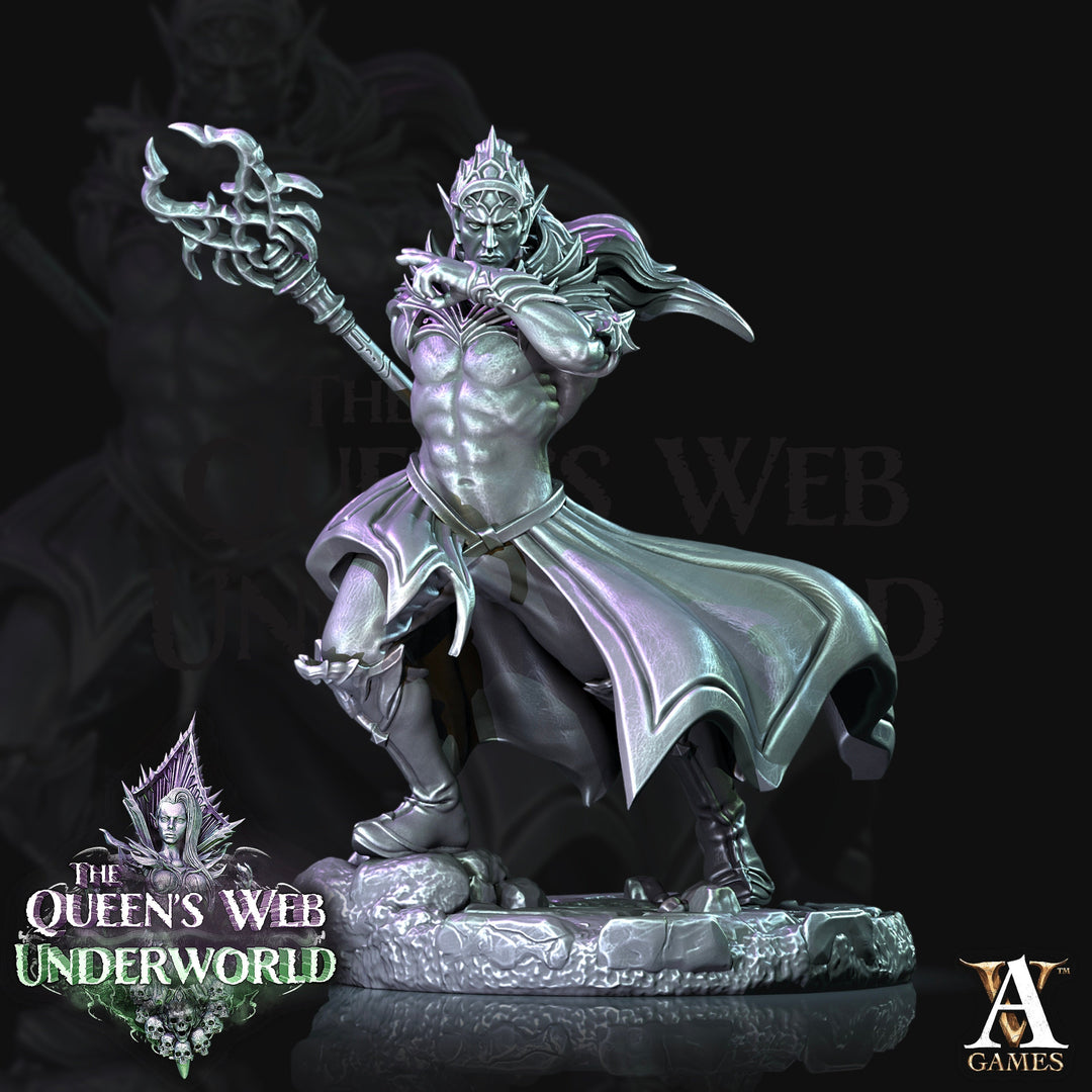 Dark Elf Drow Wizard | 28mm, 32mm, 75mm | DnD 5e Miniature | Dark Elf Male Magic User, Drow mage | Dungeons and Dragons |