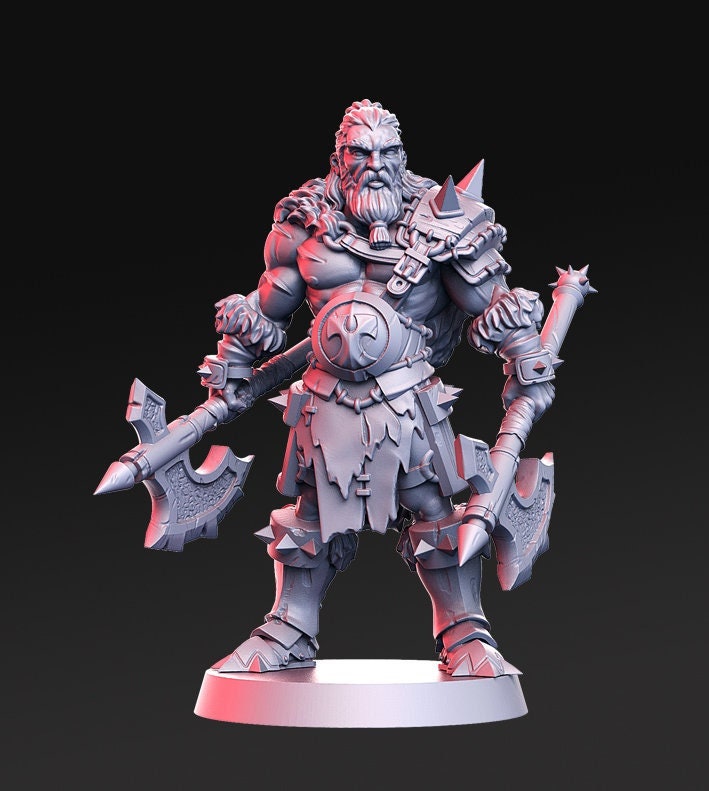 Human Barbarian with two Axes | 28mm Scale | 32mm r 54mm|75mm r 100mm Scale | Male Ranger Barbarian unpainted resin Figurine - D&D