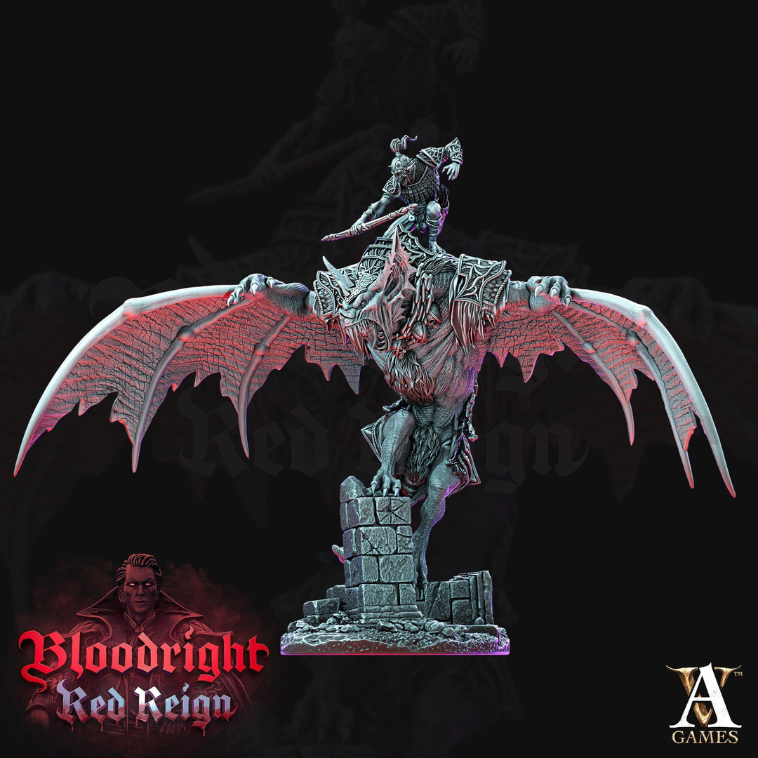 Dire Bat Vampire monstrosity with Rider | 28mm and 32mm Scale (105mm/120mm high) | Undead Dungeons and Dragons 5e Miniatures | Pathfinder |