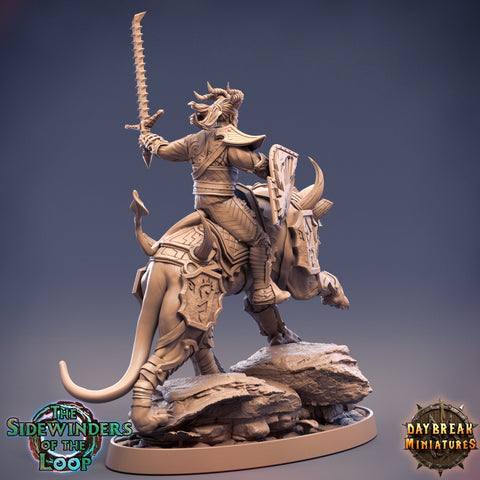 Tiefling Fighter mounted on Giant Feline | Dungeons and Dragons 5e Miniature | 28mm Scale | 32mm Scale | 75mm Scale | Pathfinder |