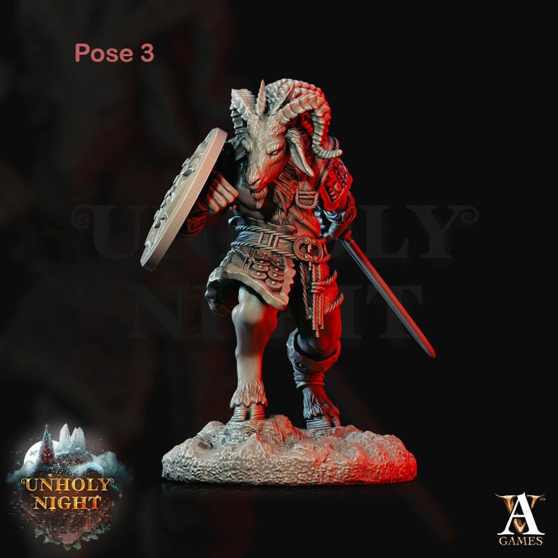 Goatmen (5 Variations) | Available in 28mm,32mm,54mm, 75mm, 100mm Scales Miniature | D and D | Pathfinder | Goat-Man | Archvillain Games