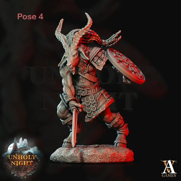 Goatmen (5 Variations) | Available in 28mm,32mm,54mm, 75mm, 100mm Scales Miniature | D and D | Pathfinder | Goat-Man | Archvillain Games
