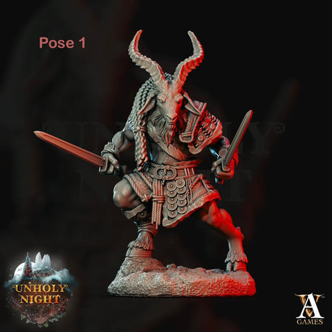 Goatmen (5 Variations) | Available in 28mm,32mm,54mm, 75mm, 100mm Scales Miniature | D and D | Pathfinder | Goat-Man | Archvillain Games