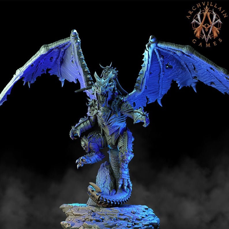 Ancient Gargantuan Dragon with Armor Rider Option | 90mm base. 150mm tall, Wingspan 260mm | Dragon Queen | Dungeons and Dragons |