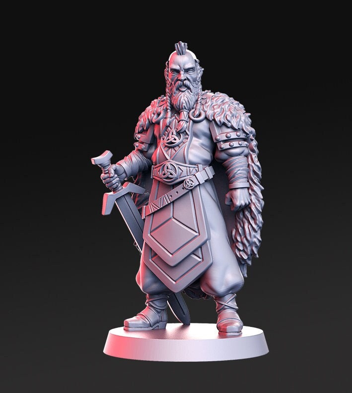Human Fighter Barbarian | 28mm Scale | 32mm Scale Miniature | 75mm Scale | Male Ranger Barbarian unpainted resin Figurine - D&D