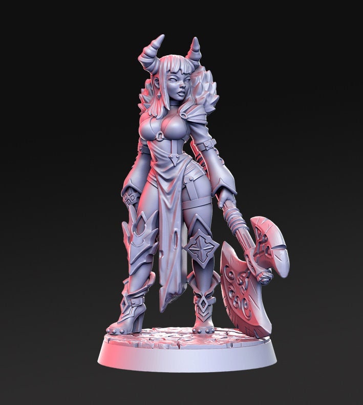 Pinup Female Tiefling Fighter | 28mm Scale, 32mm, 54mm, 75mm, 100mm Scales |Sexy Female unpainted resin Figurine mini - D&D 5e
