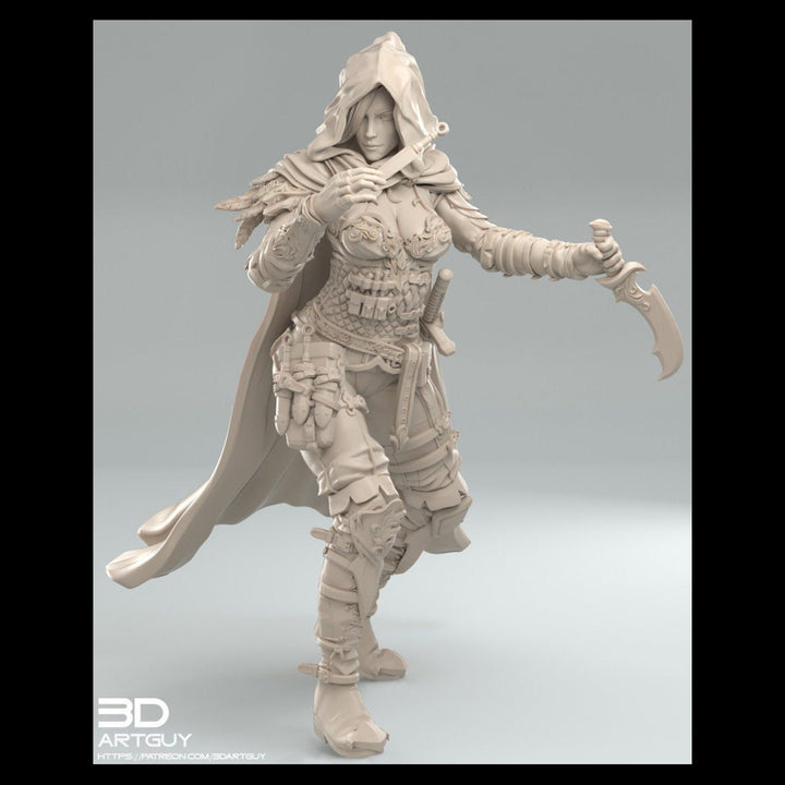 Pinup Female Human Assassin Rogue Sneaking PC or NPC | 28mm, 32mm Scales also 50mm and 100mm | Dungeons and Dragons | Pathfinder | 3dArtGuy