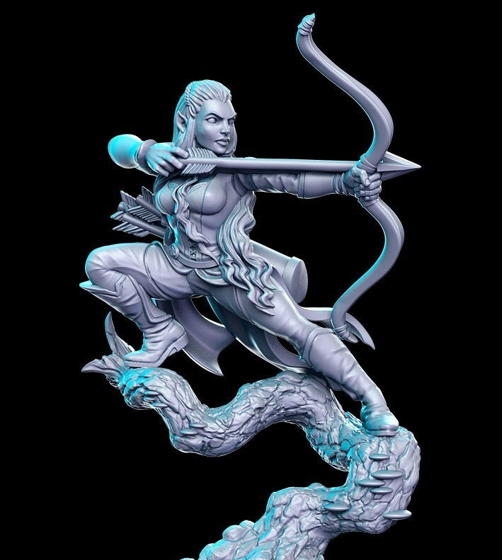 Female Elf Archer Sharpshooter Fighter Ranger | 28mm Scale | 32mm Scale | 75mm Scale | Minis - D&D 5e - Pathfinder Sexy Figurine- RN Estudio