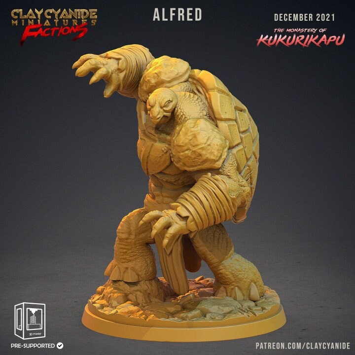 Tortle PC or NPC Fighter Barbarian Monk unarmed Combat Grappler | 28mm, 32mm,75mm Scales | Dungeons and Dragons | Pathfinder |Clay Cyanide