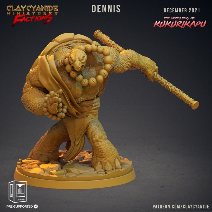 Tortle Monk PC or NPC | 28mm, 32mm,75mm Scales | Dungeons and Dragons | Pathfinder |Clay Cyanide