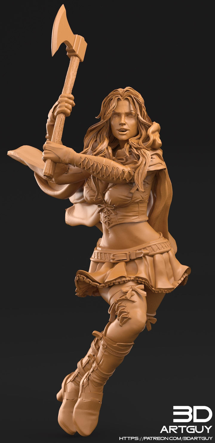 Pinup Human Sexy Female Fighter with Axe PC or NPC | 28mm, 32mm Scales also 50mm and 100mm | Dungeons and Dragons | Pathfinder |