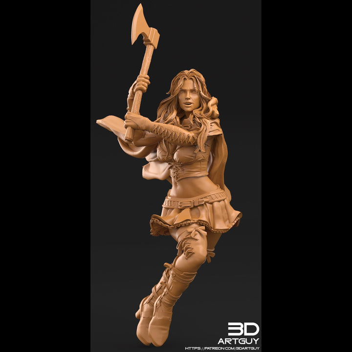 Pinup Human Sexy Female Fighter with Axe PC or NPC | 28mm, 32mm Scales also 50mm and 100mm | Dungeons and Dragons | Pathfinder |
