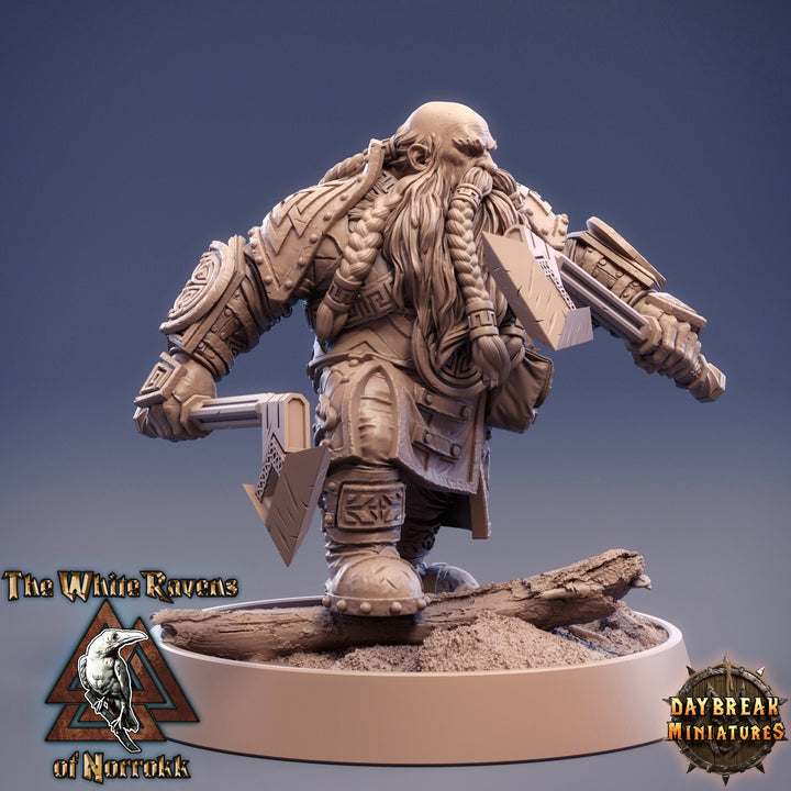 Dwarf Fighter 2 Hand Axes Miniature|Dungeons and Dragons|28mm,32mm,54mm, 75mm, 100mm Scale|Pathfinder Mini for Painting |Daybreak Miniatures