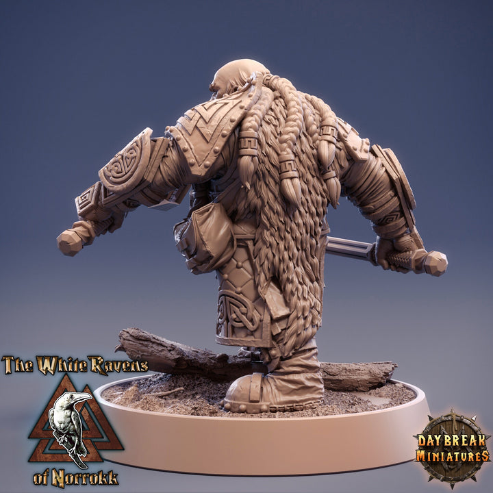 Dwarf Fighter 2 Hand Axes Miniature|Dungeons and Dragons|28mm,32mm,54mm, 75mm, 100mm Scale|Pathfinder Mini for Painting |Daybreak Miniatures
