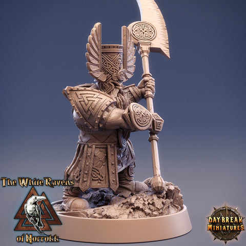 Dwarf Fighter Paladin Polearm Master | DnD | 28mm,32mm, 54mm,75mm,100mm Scales | Pathfinder Mini for Painting | Daybreak Miniatures