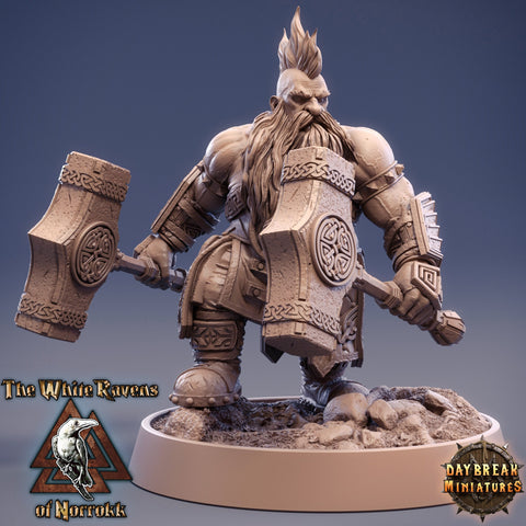 Dwarf Fighter two Hammers Fighting Style | D & D| 28mm,32mm,54mm, 75mm, 100mm Scale | Pathfinder Mini for Painting | Daybreak Miniatures