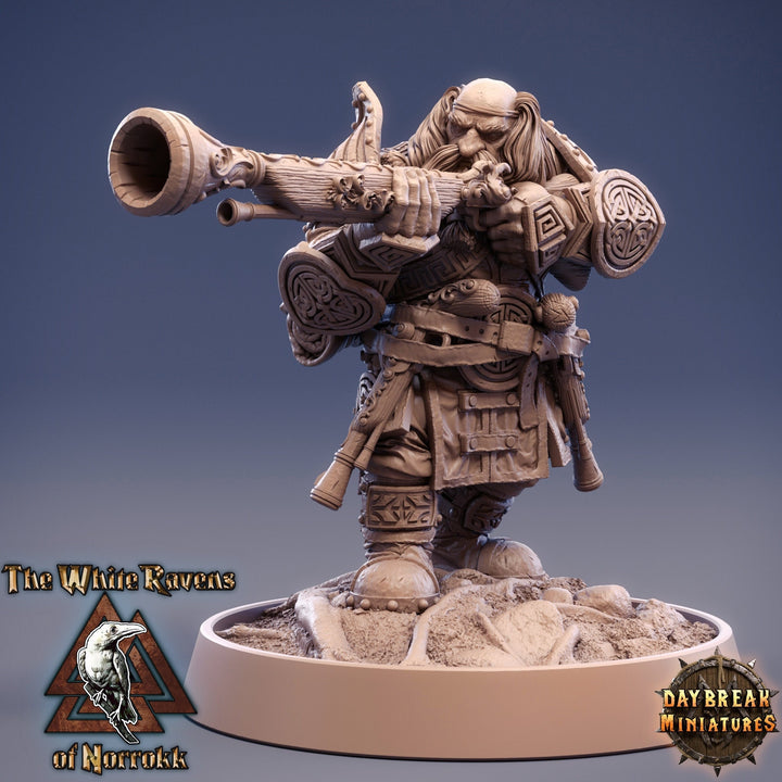 Dwarf Fighter Gunslinger Artificer | DnD | 28mm,32mm,54mm, 75mm,100mm Scales | Pathfinder Mini for Painting | Daybreak Miniatures