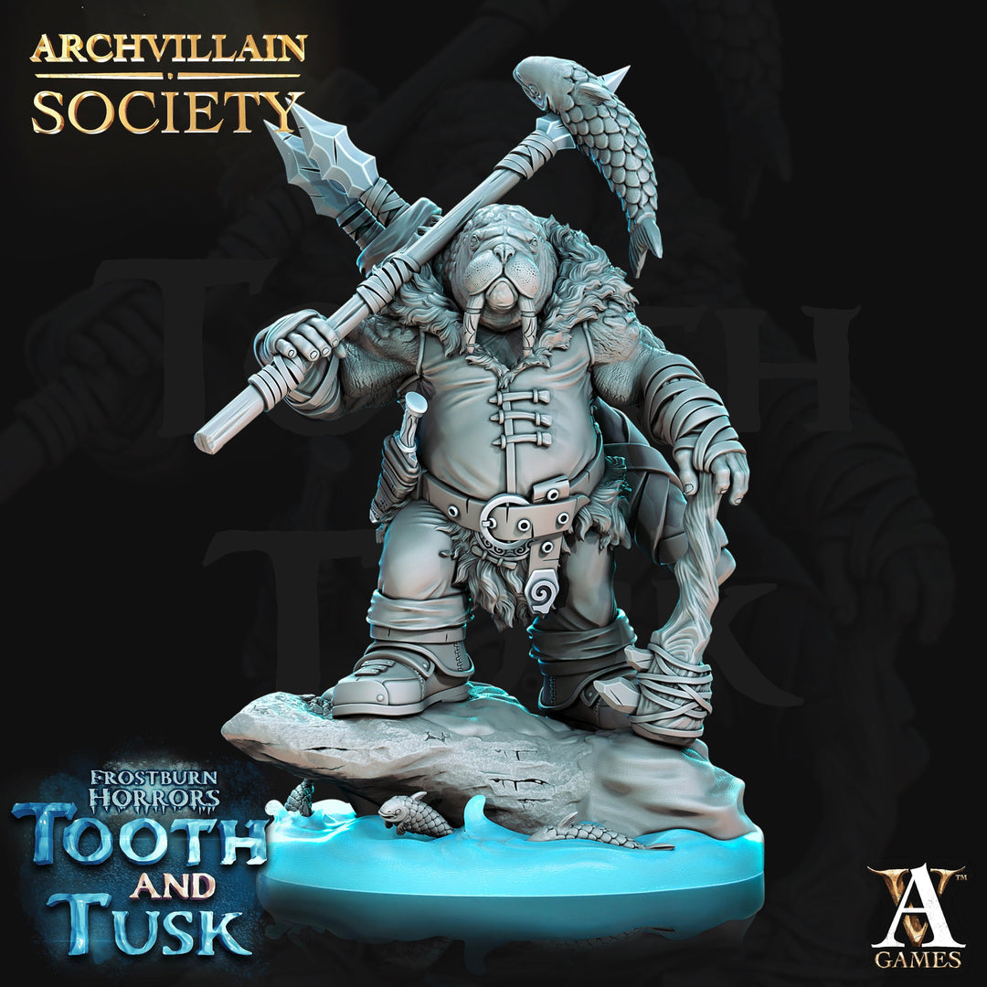 WalrusFolk Fighter Ranger | 28mm, 32mm,54mm, 75mm, 100mm Scales | Dungeons and Dragons DnD 5e figure| Pathfinder | Archvillain Games