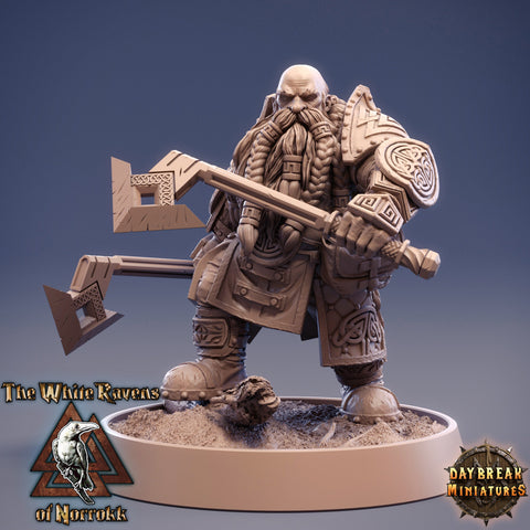 Dwarf Fighter 2 Hand Axes Miniature|Dungeons and Dragons|28mm,32mm,54mm, 75mm, 100mm Scale|Pathfinder Mini for Painting |Daybreak Miniatures