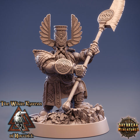 Dwarf Fighter Paladin Polearm Master | DnD | 28mm,32mm, 54mm,75mm,100mm Scales | Pathfinder Mini for Painting | Daybreak Miniatures
