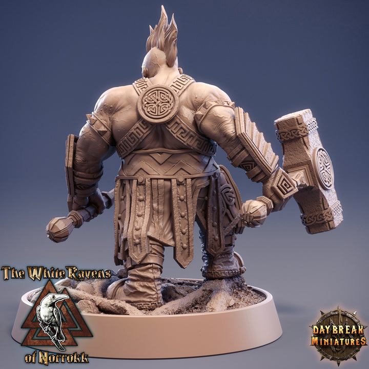 Dwarf Fighter two Hammers Fighting Style | D &amp; D| 28mm,32mm,54mm, 75mm, 100mm Scale | Pathfinder Mini for Painting | Daybreak Miniatures