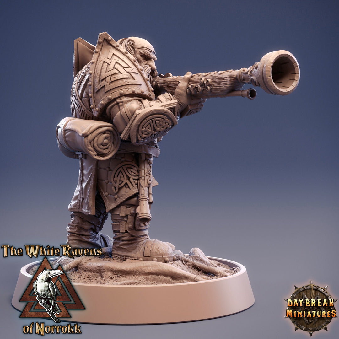 Dwarf Fighter Gunslinger Artificer | DnD | 28mm,32mm,54mm, 75mm,100mm Scales | Pathfinder Mini for Painting | Daybreak Miniatures