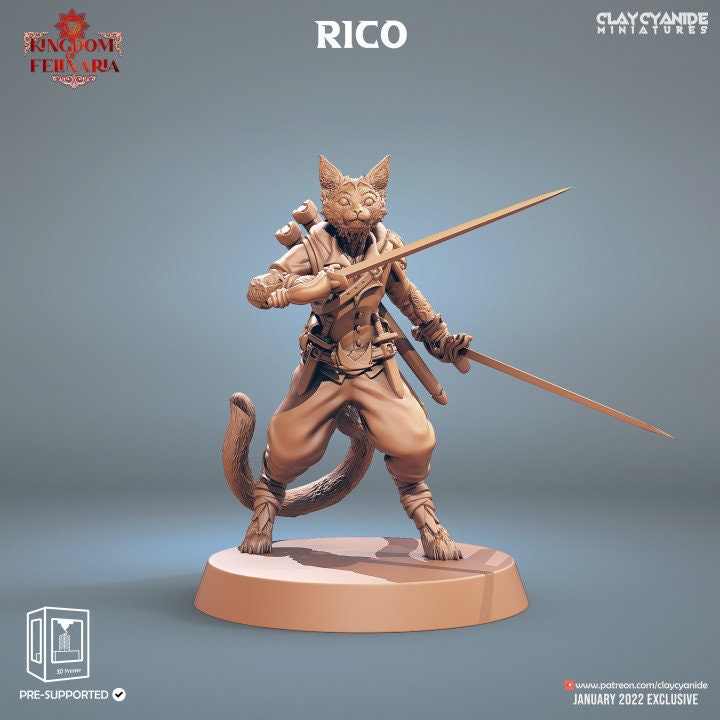 Tabaxi Swashbuckler Fighter Rogue (5 different models) | 28mm, 32mm,75mm Scales | Resin Miniature | Dungeons and Dragons | Pathfinder |