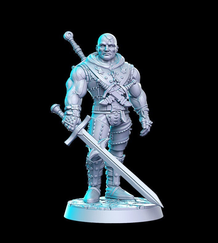 Human Fighter Eldritch Knight Witcher mini | Monster Slayer Ranger | 28mm,32mm,75mm Scale | Unpainted resin Figurine mini - D&D 5e