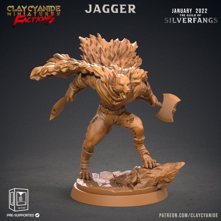 Werewolf Fighter, Wolf Folk, Wolfkind | 28mm, 32mm,75mm Scales | Resin Miniature | Dungeons and Dragons | Figure for painting |Pathfinder |