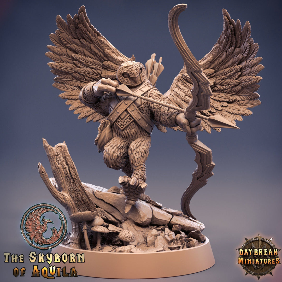 Aarakocra Owlfolk Fighter Ranger Bow Master Sharpshooter | 28mm, 32mm,75mm Scale Resin Miniature |Dungeons and Dragons |Daybreak Miniatures