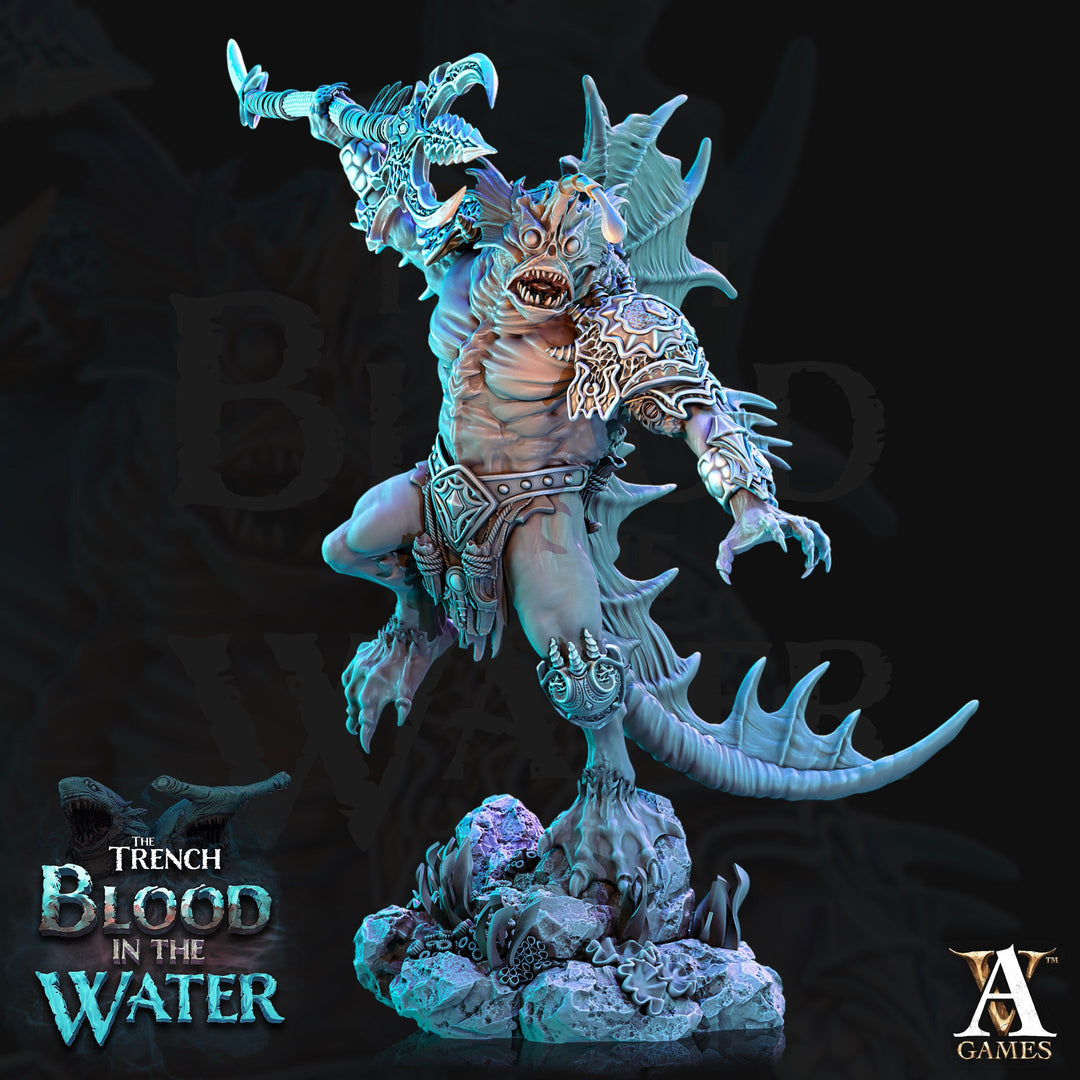 Sahuagin Trident Javalin | Resin Miniature|Dungeons and Dragons|28mm,32mm,54mm, 75mm,100mm Scales |Pathfinder Sea Devil humanoid | D&D 5e |