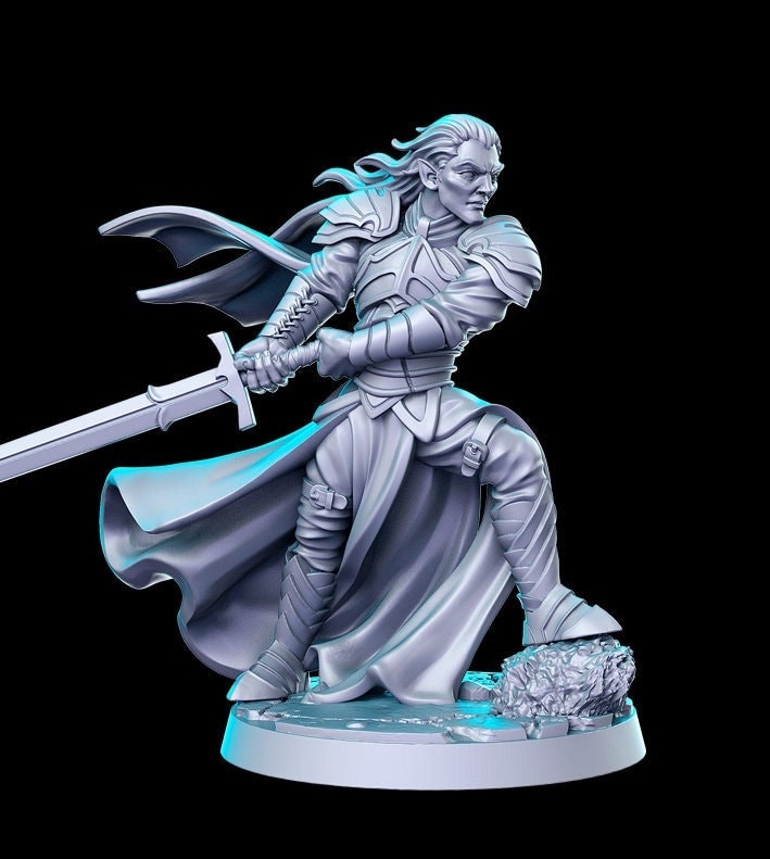 Elven Fighter Paladin | 28mm,32mm,54mm, 75mm,100mm Scale | Dungeons and Dragons Unpainted Resin Figurine mini - D&D 5e | RN Estudio