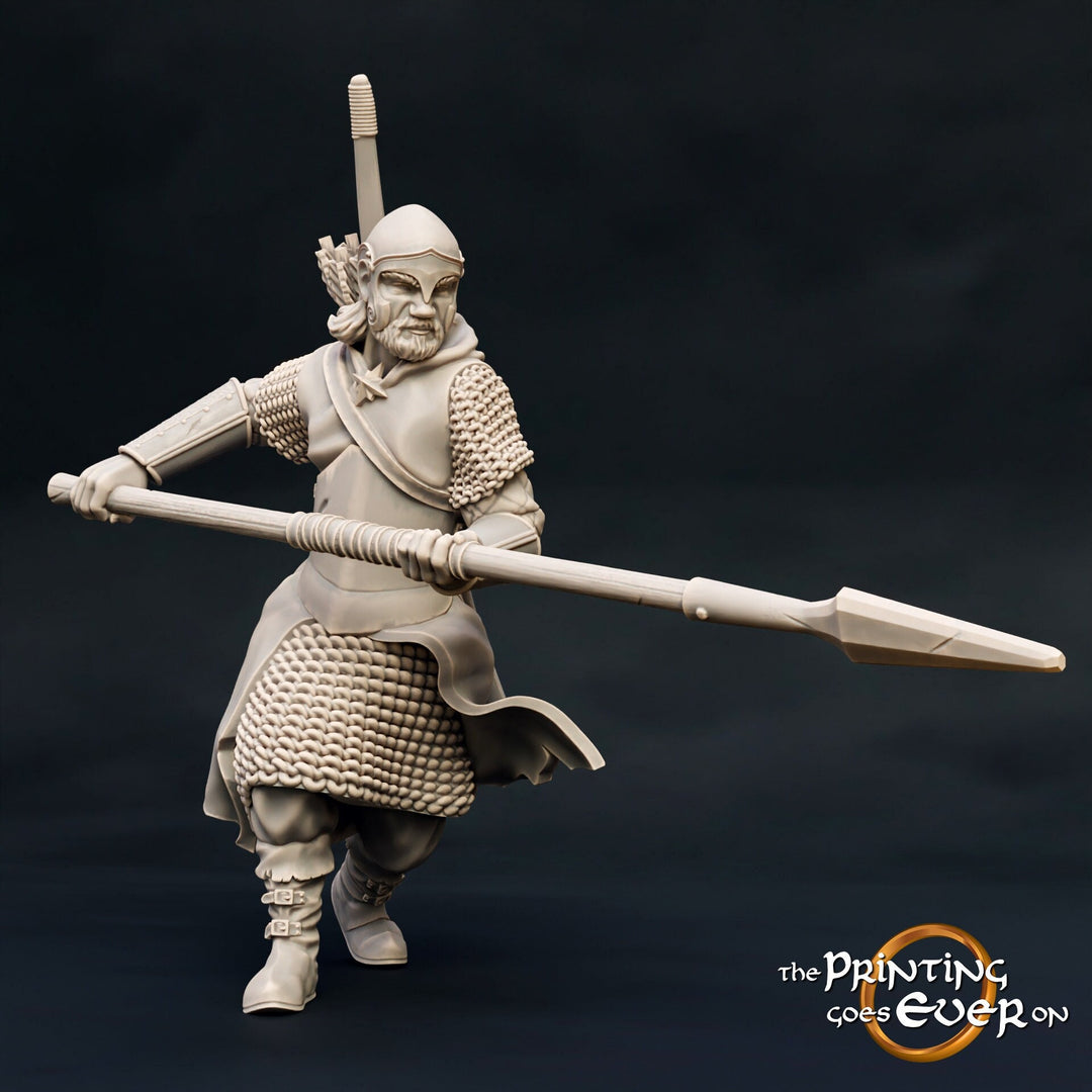 Human Ranger Fighter with Spear | Miniature | 28mm Scale | 32mm Scale | 75mm Scale | Pathfinder Figure | DnD | Ranger Figurine unpainted |