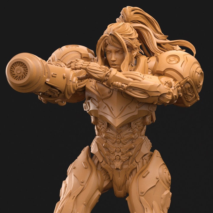 Female Commander Armored | No Helmet or Helmet | 28mm, 32mm Scales also 50mm and 100mm | Sci-Fi miniatures | Fan Art