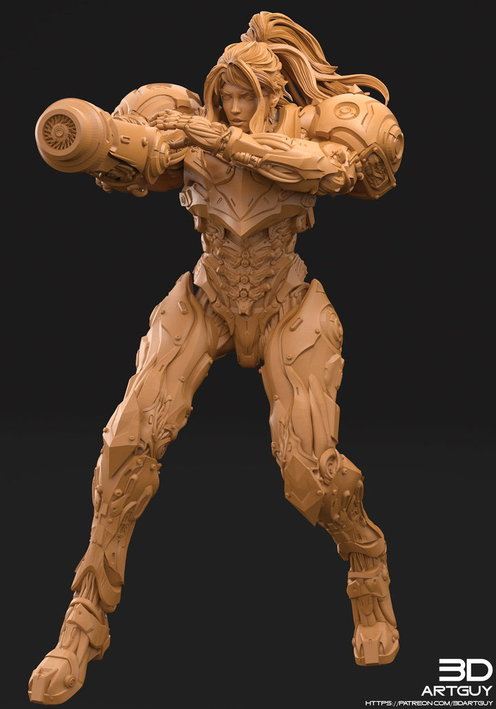 Female Commander Armored | No Helmet or Helmet | 28mm, 32mm Scales also 50mm and 100mm | Sci-Fi miniatures | Fan Art