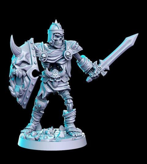 Skeleton Fighter with Sword and Shield | Dungeons and Dragons DnD5e | 28mm, 32mm 75mm | Pathfinder Figure for Painting| RN Estudio