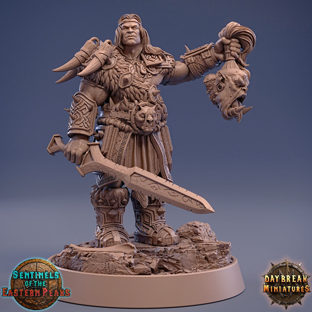 Barbarian Fighter Goliath Human | 28mm, 32mm, 75mm Scale Resin Miniature | Dungeons and Dragons | Daybreak Miniatures