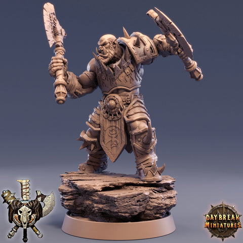 Orc Fighter Warrior Barbarian 2-Weapon Style Axes | Scales: 28mm |32mm |54mm|75mm|100mm Megaboss | Dungeons and Dragons | Pathfinder |